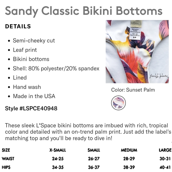 NEW L*space Sandy Bikini Bottom Sunset Palm white - Picture 5 of 6